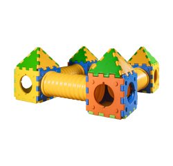 Castello a gioco modulare componibile con 4 casette e 4 tunnel