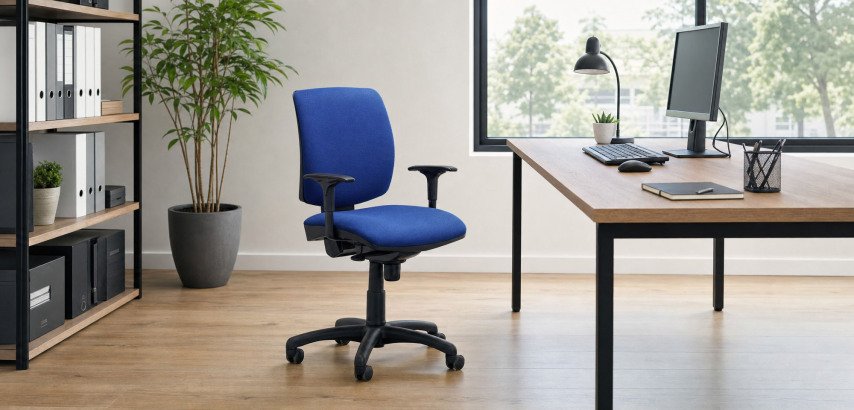 Chaise de bureau reconditionnée - assise et dossier tissu - bleu