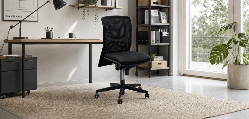 Chaise de bureau Majencia reconditionnée - assise tissu et dossier maille - noir