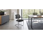 Sedia su slitta schienale in rete UNISIT Lithium LTLTN/PN Vera pelle nero