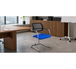 Sedia su slitta schienale in rete UNISIT Lithium LTLTN/PB Vera pelle blu