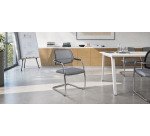 Sedia su slitta schienale in rete UNISIT Lithium LTLTN/PT Vera pelle grigio
