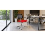 Sedia su slitta schienale in rete UNISIT Lithium LTLTN/PR Vera pelle rosso