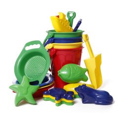 Set 42 giochi da sabbia colorati: secchiello, paletta, setaccio e formine