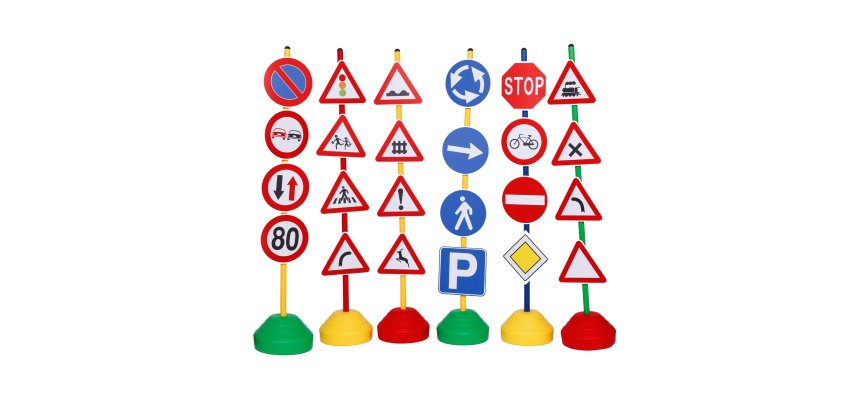 Set 24 segnali stradali simulati in plastica, educazione segnaletica per bambini