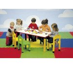 Certified children's table made of laminate and polypropylene; scratch- and impact-resistant