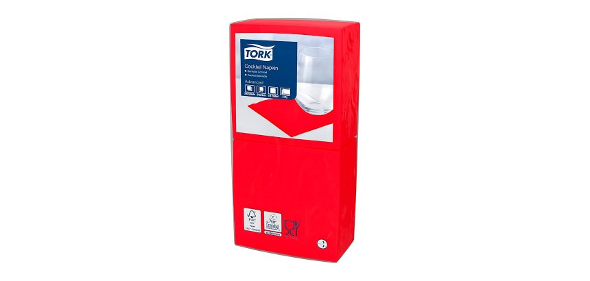 Tovaglioli Tork Cocktail 24 x 24cm – piegatura ¼ - rosso - 200 unità