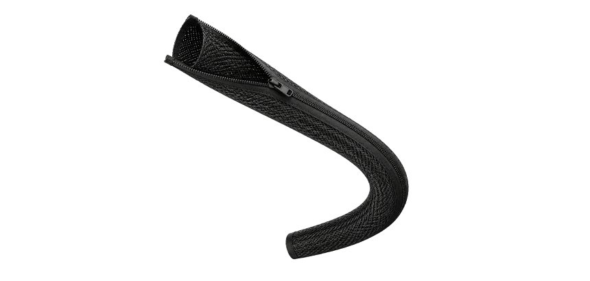 Gaine cache-câbles tressée  Zipi noire L 150 cm avec fermeture éclair
