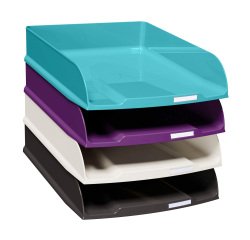 Lot de 4 corbeilles à courrier Exacompta Titane Combo Styli - Couleurs assorties