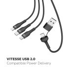 Mobility Lab câble 3 en 2 Type USB-C Lightning et micro USB 1,2 m noir
