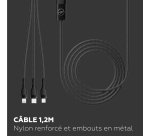 Mobility Lab câble 3 en 2 Type USB-C Lightning et micro USB 1,2 m noir