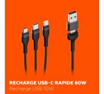 Mobility Lab câble 3 en 2 Type USB-C Lightning et micro USB 1,2 m noir