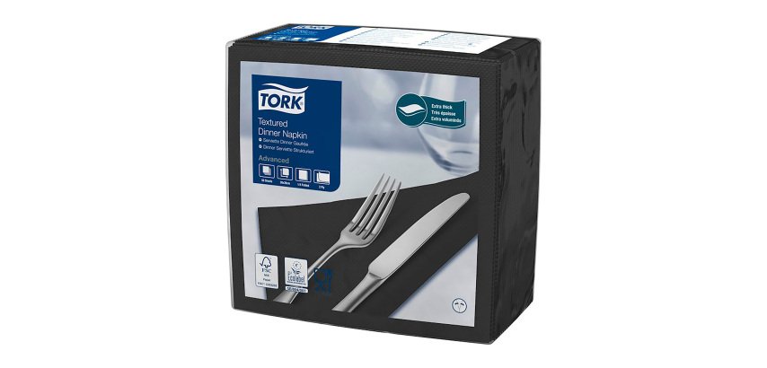 Tovaglioli Tork Dinner Textured 39 x 39cm – piegatura ¼ - nero - 50 unità