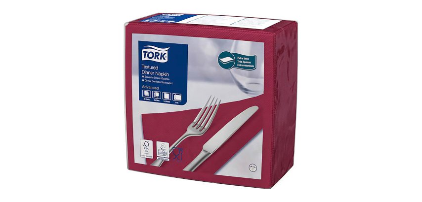 Tovaglioli Tork Dinner Textured 39 x 39cm – piegatura ¼ - bordeaux - 50 unità