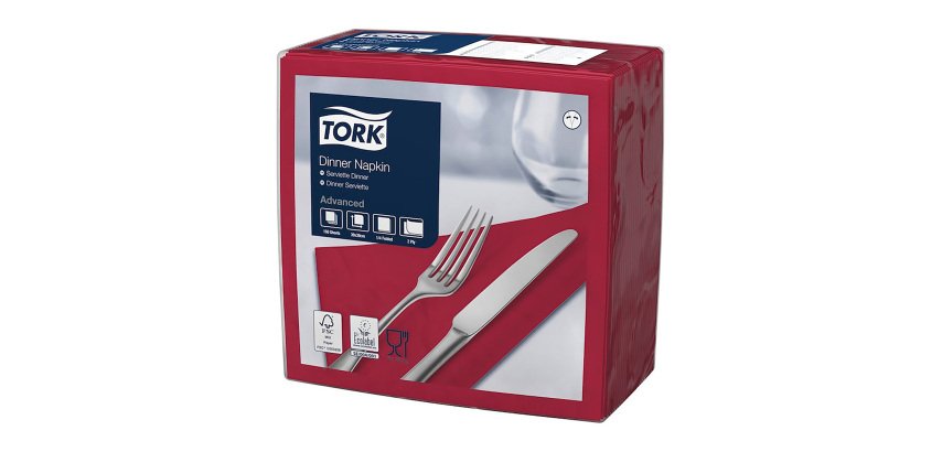 Tovaglioli Tork Dinner 39 x 39cm – piegatura ¼ - bordeaux - 150 unità