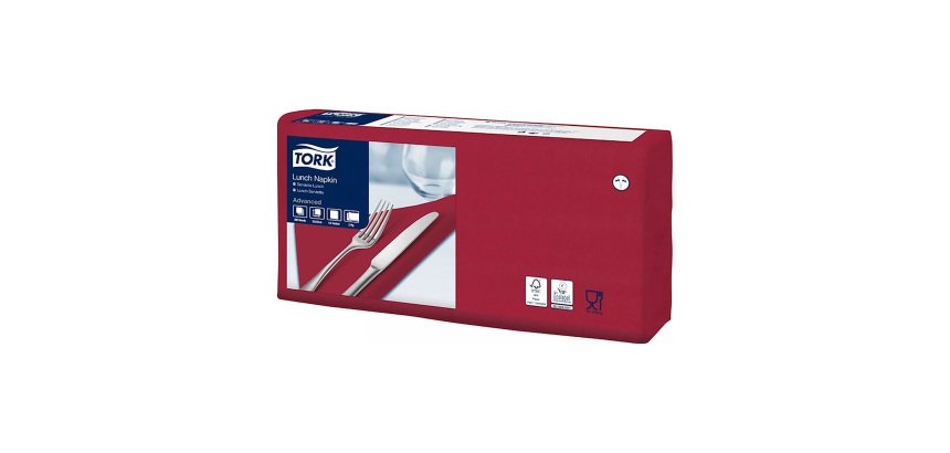 Tovaglioli Tork Lunch 33 x 33cm – piegatura ¼ - bordeaux - 200 unità