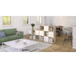 Bookcase 15 compartments Maxicube light oak + 4 white drawers + 4 white doors