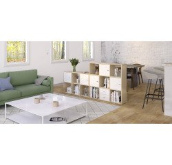 Bücherschrank 15 Fächer Maxicube helle Eiche + 4 weiße Schubladen + 4 weiße Türen