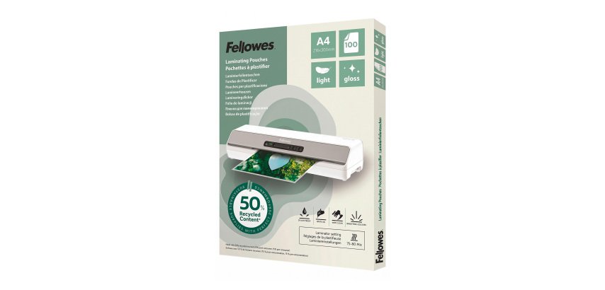 Fellowes Pouches per Plastificatrice A4 80 Micron Lucide Riciclate 50% – 100 Pz