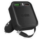 SBS Caricatore Auto USB-C 65W Power Delivery con Cavo Retrattile Integrato
