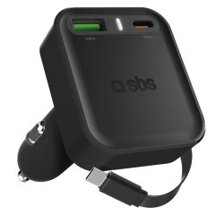 En_sbs caricatore auto 65w con cavo usb-c retratt