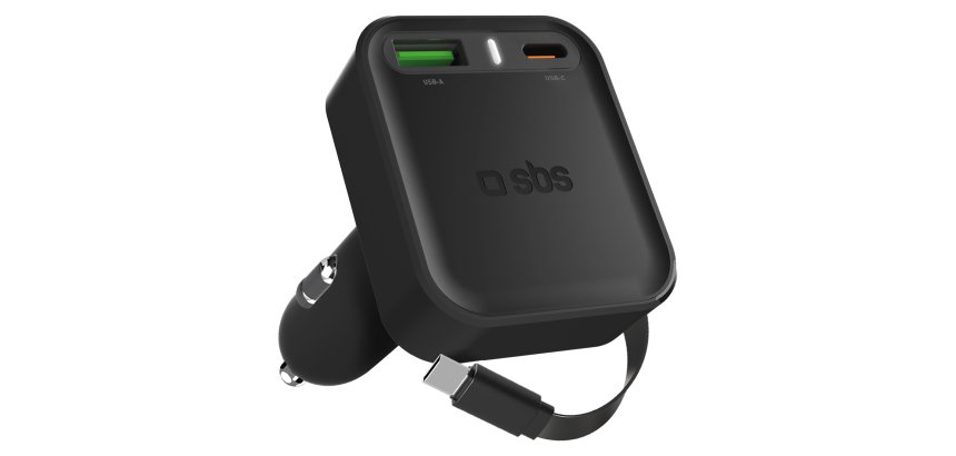 SBS Caricatore Auto USB-C 65W Power Delivery con Cavo Retrattile Integrato