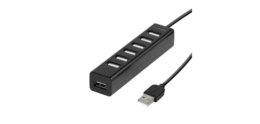 SBS Hub USB-A 7 Porte con Alimentatore Esterno, Nero