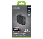 SBS Caricatore da Parete USB-C GaN 45W Slim, Nero