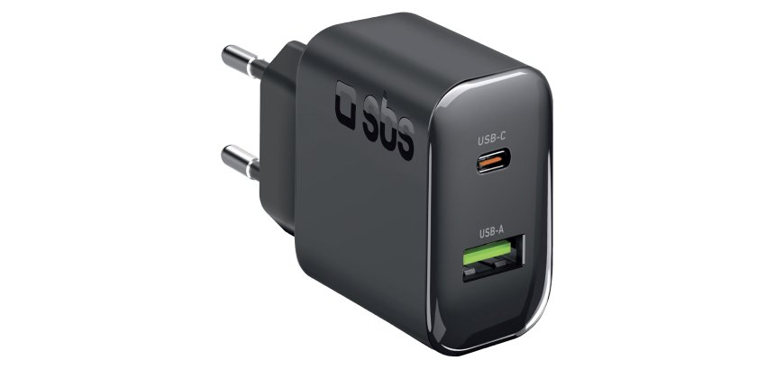SBS Caricatore da Parete 65W USB-C Power Delivery + USB-A, Nero
