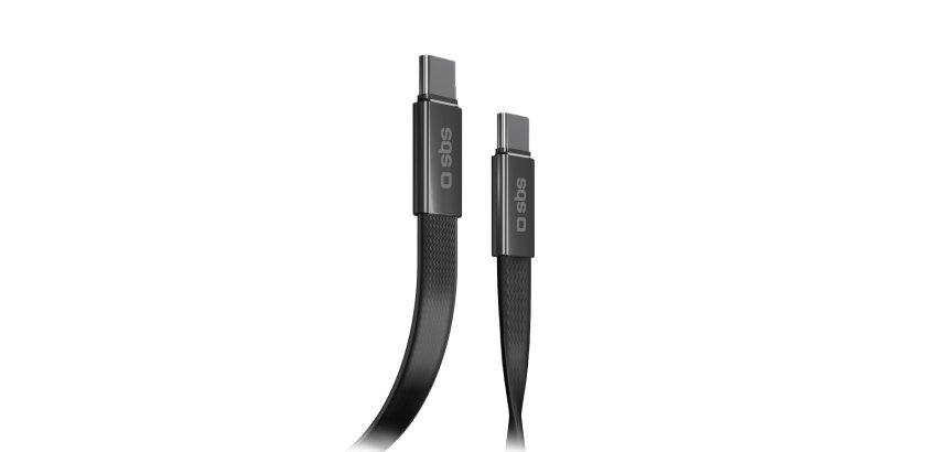 SBS Cavo USB-C a USB-C Piatto 60W con Connettori Slim, Nero