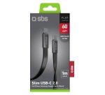 SBS Cavo USB-C a USB-C Piatto 60W con Connettori Slim, Nero