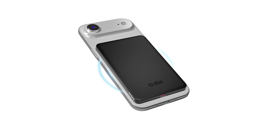 SBS Power Bank Magnetico 3.000 mAh Compatibile MagSafe, Wireless 5W, Nero