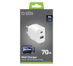 SBS Caricatore da Parete 70W USB-C Power Delivery + USB-A, Bianco