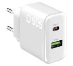 SBS Caricatore da Parete 70W USB-C Power Delivery + USB-A, Bianco
