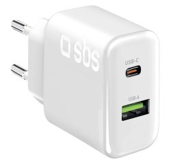 SBS Caricatore da Parete 70W USB-C Power Delivery + USB-A, Bianco