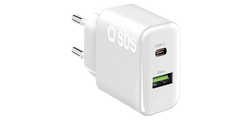 SBS Caricatore da Parete 70W USB-C Power Delivery + USB-A, Bianco