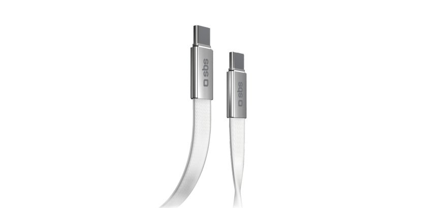 SBS Cavo USB-C a USB-C Piatto 60W con Connettori Slim, Bianco