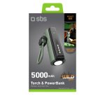 SBS Power Bank 5.000 mAh con Cavo USB-C Integrato e Torcia LED, Nero