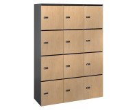 Casier Flexycaz 3 colonnes carbone x 4 cases -L 120 x P 42 x H 173,5 cm-12 portes individuelles - chêne clair