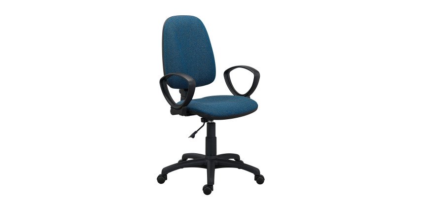 Twisty office chair non-flammable fabric - with armrests - lumbar support - permanent contact mechanism - black base