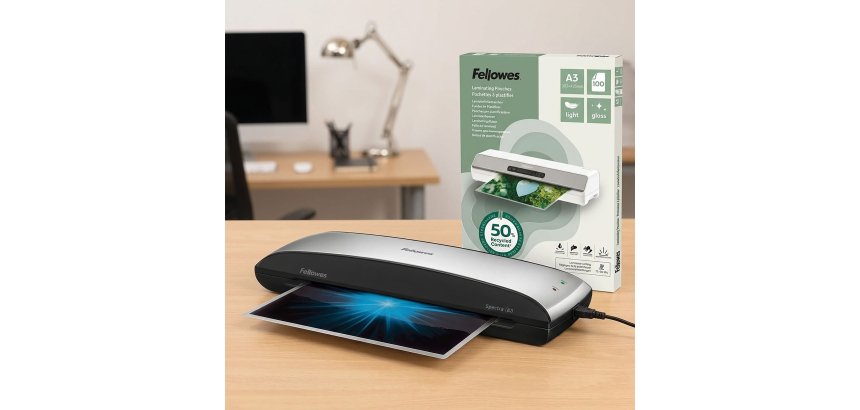 Plastificazione Fellowes A3: Plastificatrice Spectra A4 con confezione da 100 pouches riciclate comprese