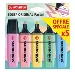 Stabilo Boss markeerstiften pastel gemengde kleuren - Etui van 5