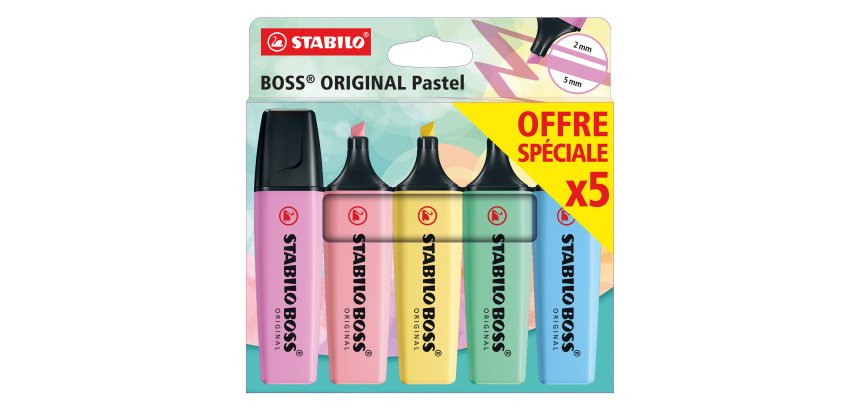 Stabilo Boss markeerstiften pastel gemengde kleuren - Etui van 5