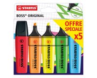 Surligneur Stabilo Boss couleurs assorties - Pochette de 5