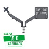 Bras double pour écran et ordinateur portable - faible encombrement - gris foncé - Leitz Ergo