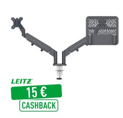 Bras double pour écran et ordinateur portable - faible encombrement - gris foncé - Leitz Ergo