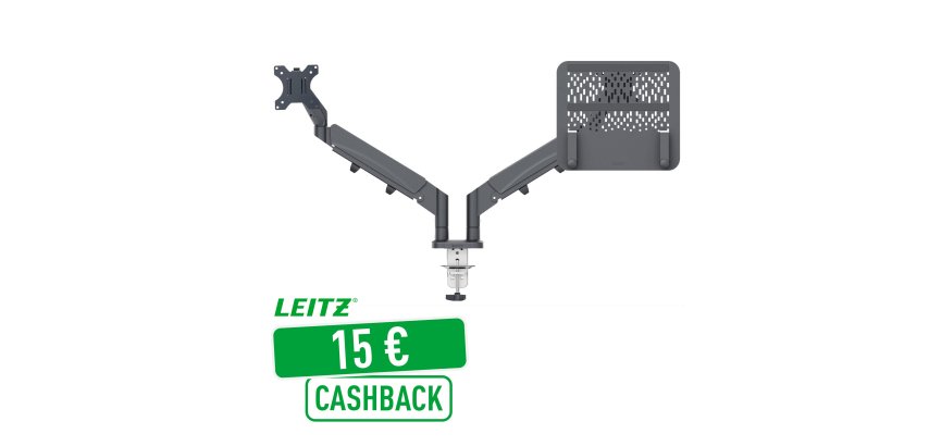 Bras double pour écran et ordinateur portable - faible encombrement - gris foncé - Leitz Ergo
