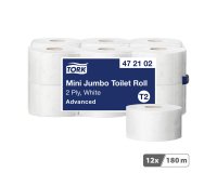 Papier toilette Mini Jumbo double épaisseur Advanced Tork T2 - 12 rouleaux de 180 m