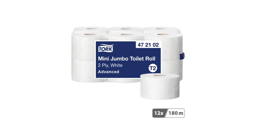Papier toilette Mini Jumbo double épaisseur Advanced Tork T2 - 12 rouleaux de 180 m