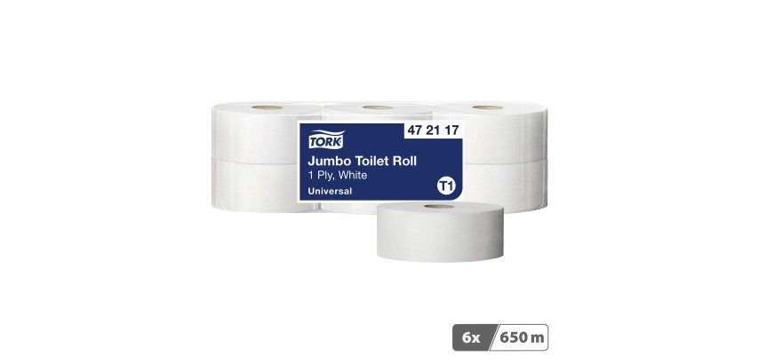Papier toilette Maxi Jumbo simple épaisseur Tork T1 - 6 rouleaux de 650 m